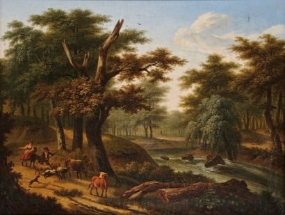 Frans SWAGERS (Utrecht 1756 - Paris 1836) Bergers près de la rivière Sur sa toile...
