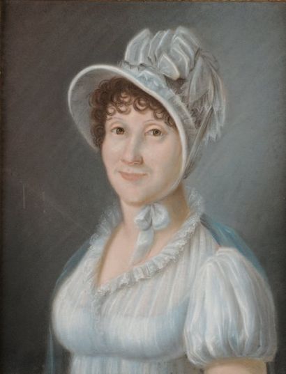 Ecole FRANCAISE du début du XIXème siècle Portrait de femme à la robe blanche Portrait...