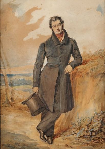 Alexandre Marie COLIN (Paris 1798 - 1873) Portrait de Théodore Scribe Aquarelle 27,5...