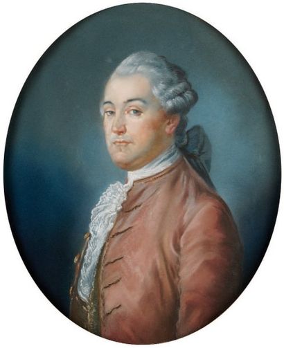 Ecole FRANCAISE du XIXème siècle Portrait d'homme en habit rose Pastel, ovale. 59,5...
