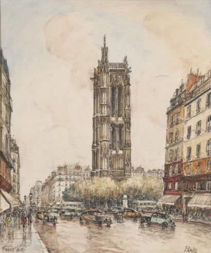 FRANK - WILL (Nanterre 1900 - ? 1951) Vue de la Tour Saint Jacques à Paris Crayon...