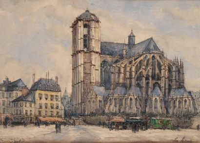 FRANK - WILL (Nanterre 1900 - ? 1951) Vue de la cathédrale du Mans et de la place...