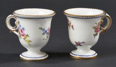 null SEVRES. Deux tasses à glace en porcelaine tendre à décor polychrome de bouquets...
