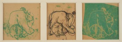 Yves PEDRON (né 1939) Yves PEDRON (né 1939) "Femme à genoux" Trois sérigraphies -...