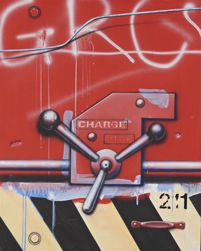 null Peter KLASEN (1935) Manette/Charge-Vide Fond rouge 211, 1987 Acrylique sur toile,...
