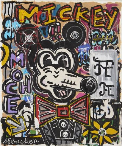 null Sébastien LHOPITAL (1979) Mickey Moche, 2013 Acrylique sur papier marouflé sur...