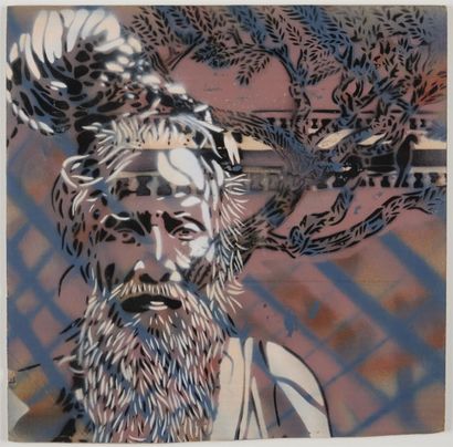 null ARTISTE OUVRIER (1972) Homme à la barbe Pochoirs sur carton. 38 x 38 cm (à ...