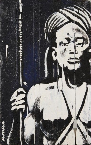 null KOUKA (1981) Guerrière Bantu-Balakoï, 2016 Acrylique sur bois, signé en bas...