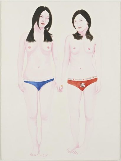 null Frédéric LÉGLISE (1972) Two Girls Aquarelle sur papier laqué. 76 x 56,5 cm (à...