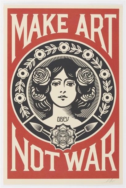 null hepard FAIREY (1970) Make art not war, 2015 Lithographie en couleurs, signée...
