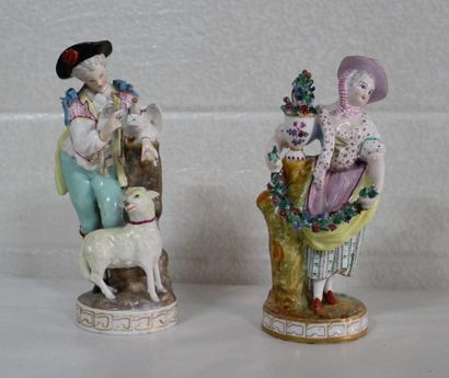 null Genre de Meissen, Deux sujets en porcelaine polychrome figurant un couple de...