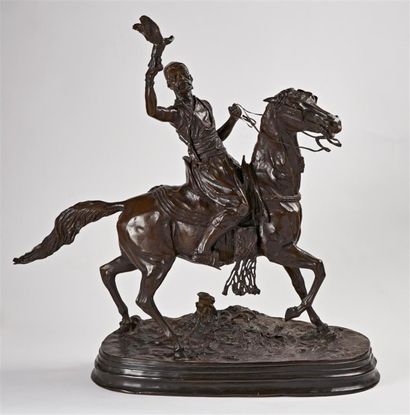 null Pierre-Jules MENE (1810-1879) : Le chasseur oriental Epreuve en bronze à patine...