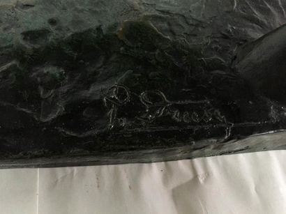 null PAUL DRUSY (XIX-XXe) : Cheval cabré Epreuve en bronze à patine verte, signé...