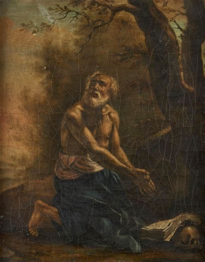 null ECOLE DU XVIIIe siècle : Saint Jérôme Huile sur toile 42 x 33 cm 