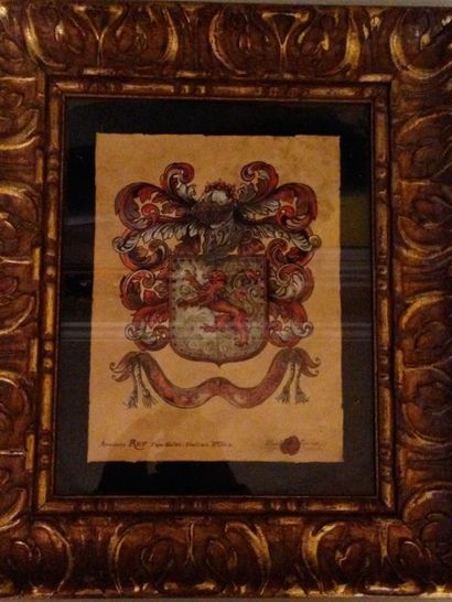 null ARMOIRIES de la Famille Rey, Pays Nantais-Chartrain XVIIe siècle Aquarelle signée...