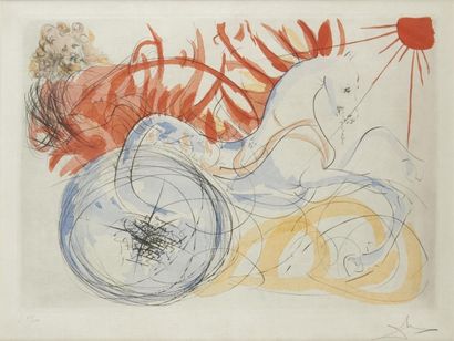 null "Salvador DALI (1904-1989) Char de David Pointe sèche en couleurs sur Japon,...