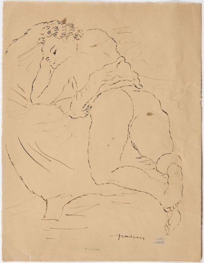 null "Jules PASCIN (1885-1930) Nu de dos Feutre et crayon sur papier signé en bas...