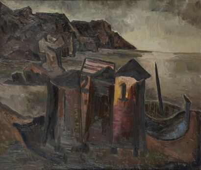 null "Jan MEYER (1927-1995) Banyuls, 1951 Huile sur toile, signée au milieu gauche,...