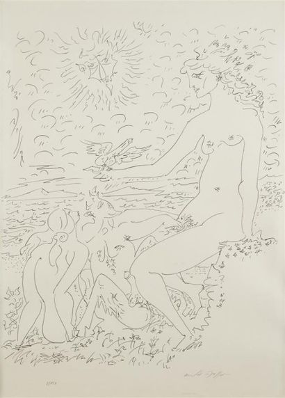 null "André MASSON (1896-1987) Scène érotique Lithographie en couleurs signée en...