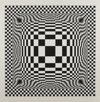 null "Victor VASARELY (1906-1997) Composition cinétique (noir blanc) Lithographie,...