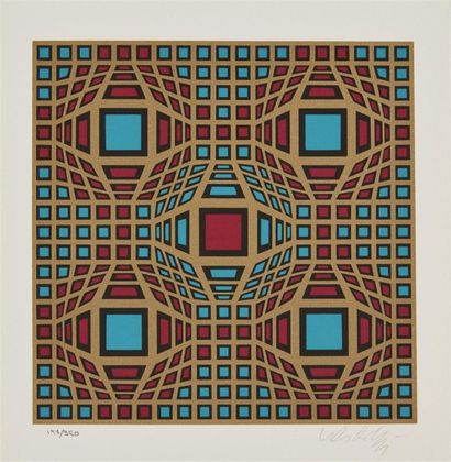 null "Victor VASARELY (1906-1997) Composition cinétique (or/couleur) Lithographie...