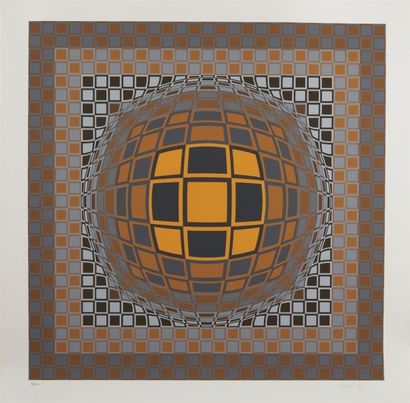 null "Victor VASARELY (1906-1997) Composition cinétique (gris orange) Lithographie...