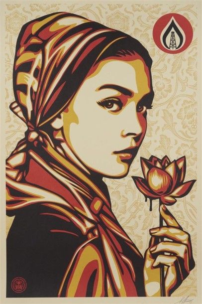 null "Shepard FAIREY (1970) Jeune fille à la fleur, 2016. Sérigraphie en couleurs,...