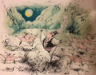 null "Ronald SEARLE (1920-2011) Swine Lake, 1980 Lithographie en couleurs, signée,...