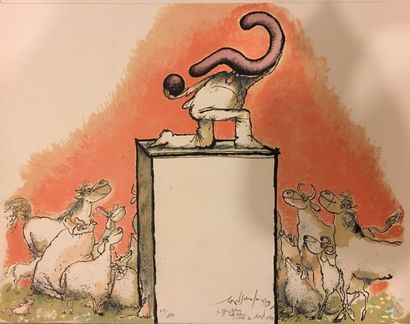 null "Ronald SEARLE (1920-2011) Atlas, 1979 Lithographie en couleurs, signée, dédicacée,...