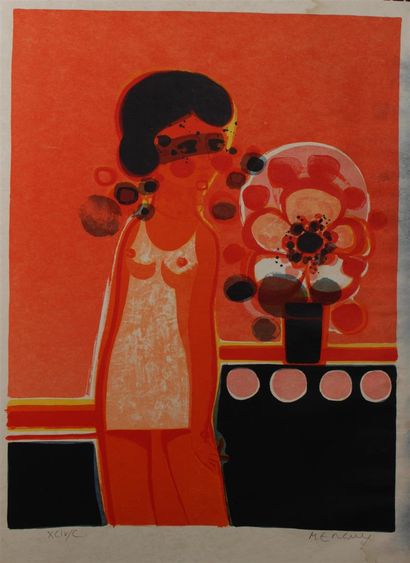 null MENGUY Frédéric (1927-2007)
Femme au bouquet
Lithographie en couleurs sur Japon,...
