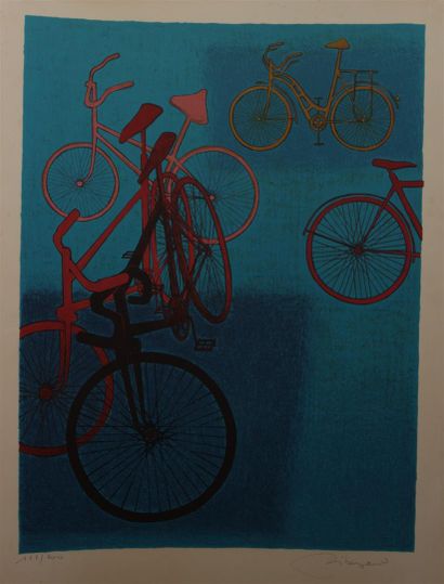 null SIGNATURE ILLISIBLE
Bicyclettes
4 lithographies en couleurs, numérotées 169,...