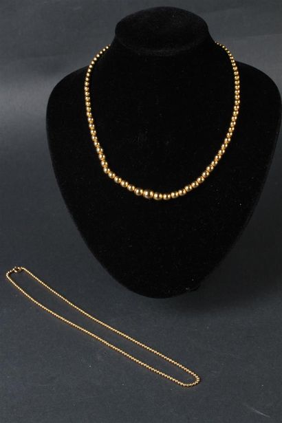 null ENSEMBLE comprenant DEUX COLLIERS choker de perles en métal doré.
Long. 40 cm....