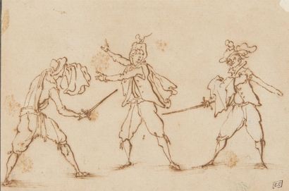 null Trois dessins : 
Attribué à Jacques CALLOT
(1592 - 1635)
Etude d'une femme portant...