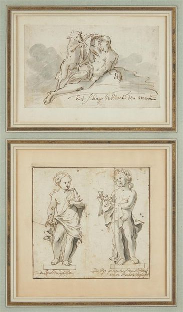 null Attribué à Jacob de WIT (1695 - 1754)
"Figures allégoriques"
Paire de dessins...