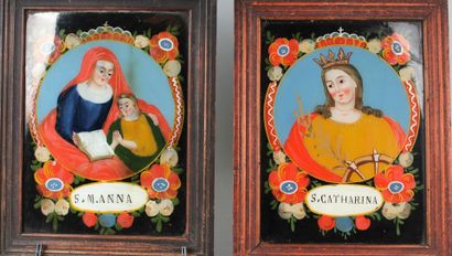 null DEUX PEINTURES en fixé sous verre : "Sainte Catharina" et "Sainte M. Anna".
Dimensions...