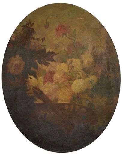 null Léon ROUSSEAU (Pontoise 1829 - 1881) : 
Fleurs et palette de peinture
Sur sa...