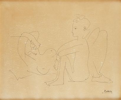null Pablo PICASSO (1881-1973), d'après : 
Femme nue allongée et femme nue assise
Estampe...
