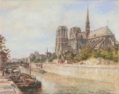 null Pierre CHAPUIS (1863-1942) : 
Notre-Dame de Paris
Pastel sur papier. 
Dim. (à...