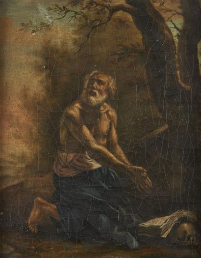null ECOLE DU XVIIIe siècle : 
Saint Jérôme 
Huile sur toile 
42 x 33 cm 
Dans un...