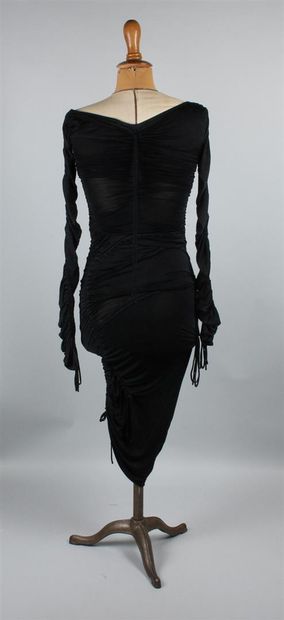null DOLCE & GABBANA Vintage 
Robe fourreau en coton stretch noir plissé et à fronces....