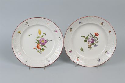 null ALLEMAGNE ?
 Deux assiettes en porcelaine à décor polychrome d'un bouquet de...