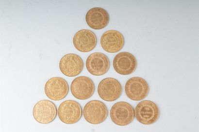 null QUINZE pièces de 20 Francs diverses en or.