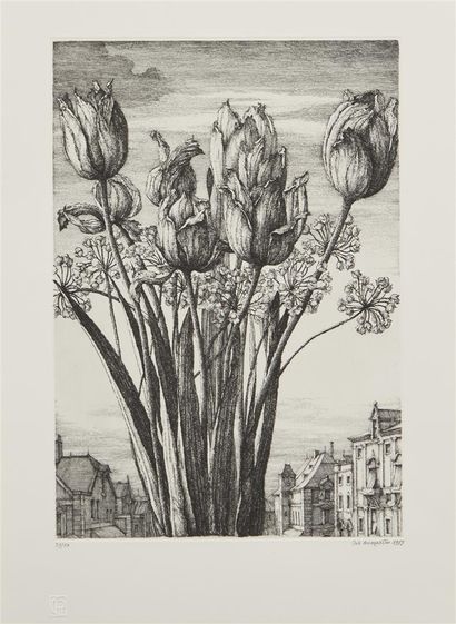 null Erik DESMAZIERES (1948)
Les Tulipes, 1983
Eau forte, numérotée 119/150 en bas...