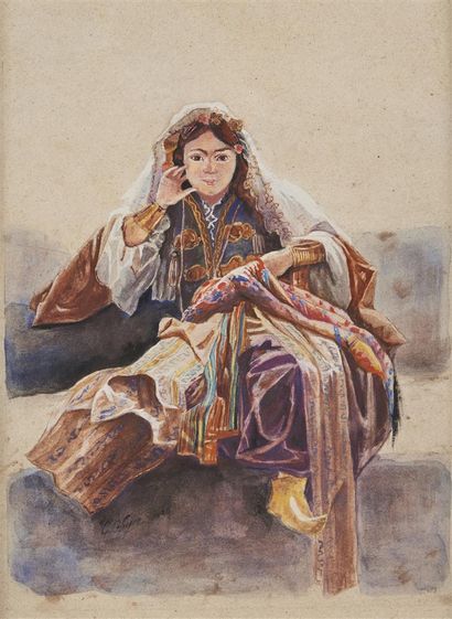 null GLEYRE Charles (1808-1874)
Portrait de femme orientale,1824
Aquarelle sur papier,...