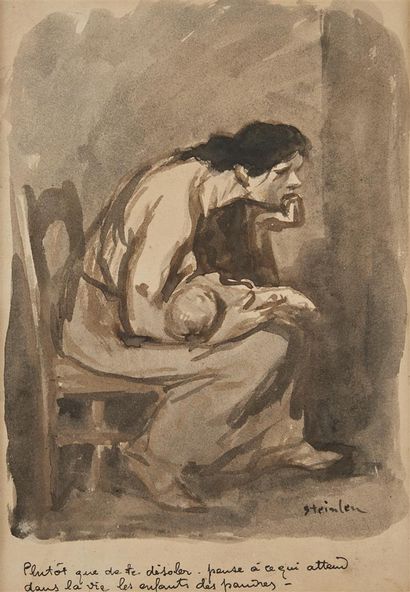 null STEINLEN Théophile Alexandre (1859-1923)
Portrait de femme à l'enfant
Lavis...