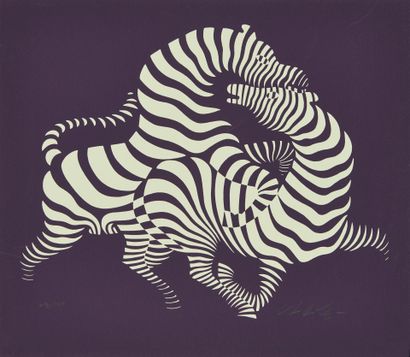 null Victor VASARELY (1906-1997))
Zèbres sur fond violet
Lithographie en couleurs,...