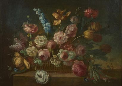 null Pieter CASTEELS (1684-1749), Attribué à 
Nature morte au bouquet de fleurs
Huile...