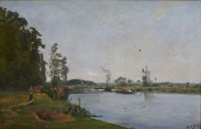 null Hippolyte Camille DELPY (Joigny 1842 - Paris 1910)
Promeneur au bord d'un fleuve...