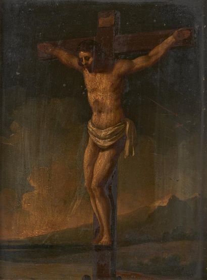 null ECOLE FRANCAISE vers 1815 
Christ en croix
Panneau préparé.
25 x 19 cm 
Dans...