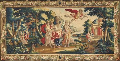 null ANVERS (?)
Mercure s'éprenant d'Herse 
Importante tapisserie en laine et soie,...
